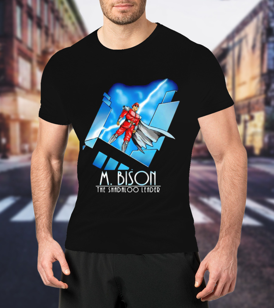 M. Bison The Shadaloo Leader Character With Lightning And Cityscape T-Shirt