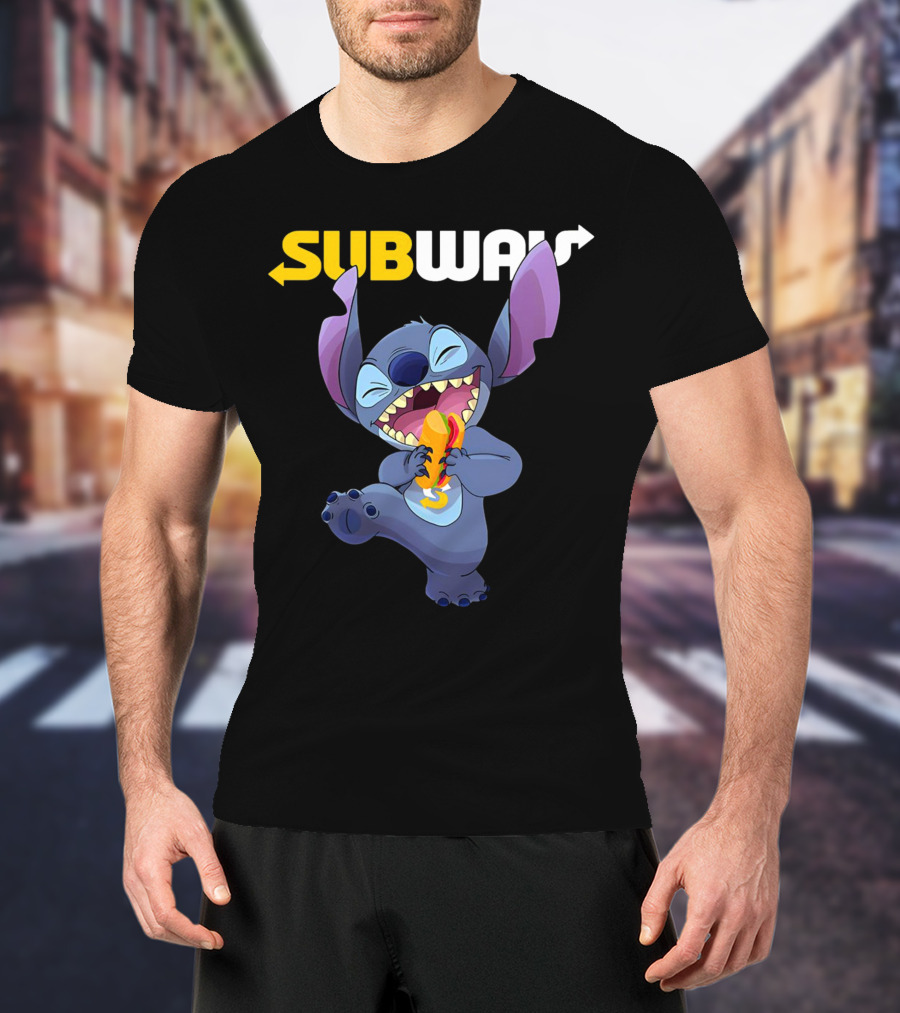 SUBWAY Stitch Eating Hotdog T-Shirt