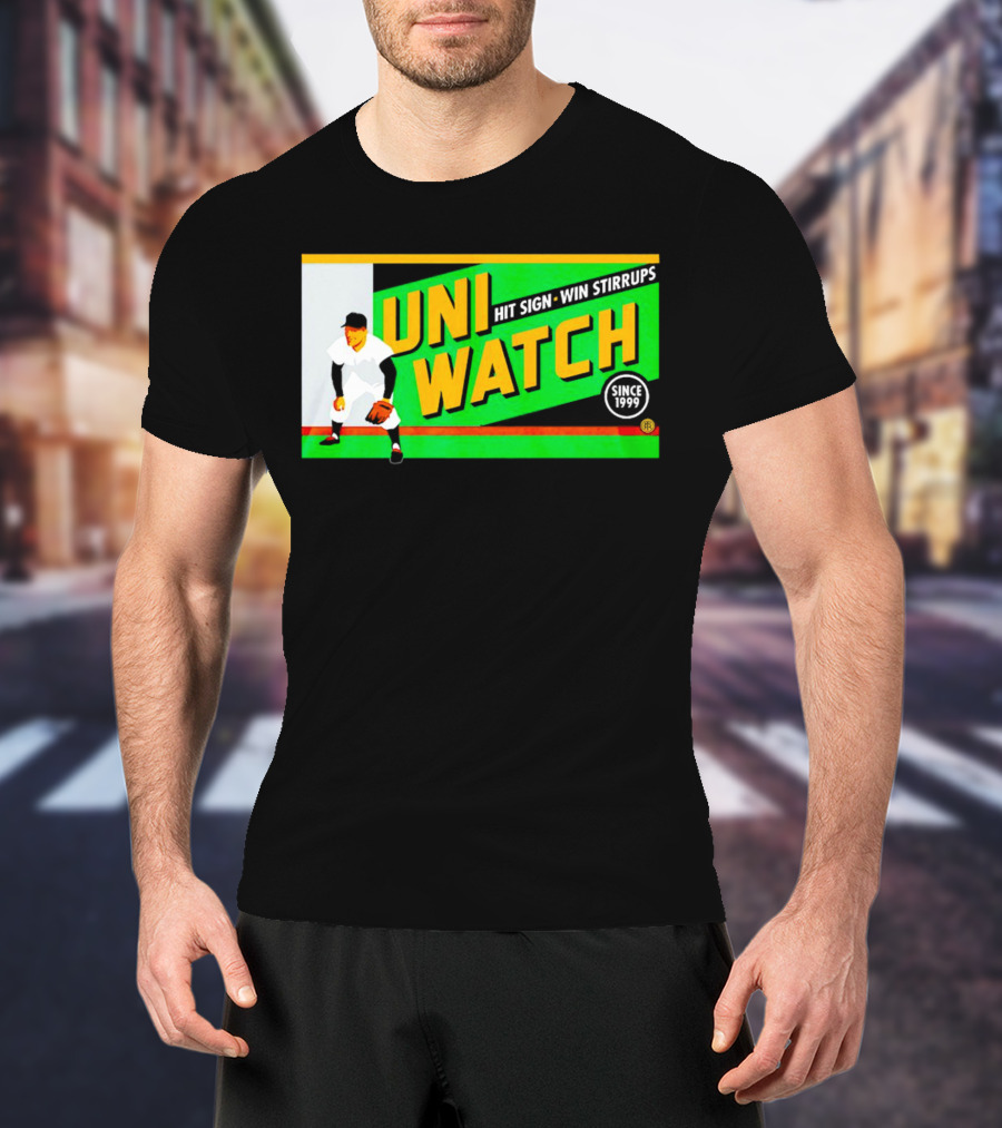 UNI WATCH Hit Sign Win Stirrups Since 1999 T-Shirt
