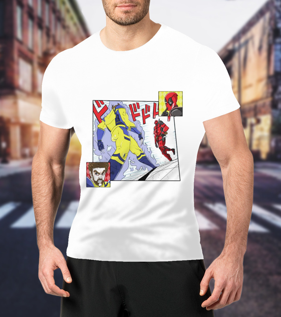 Intimate Enemies Deadpool Confrontation With Wolverine Comic Style Panel T-Shirt