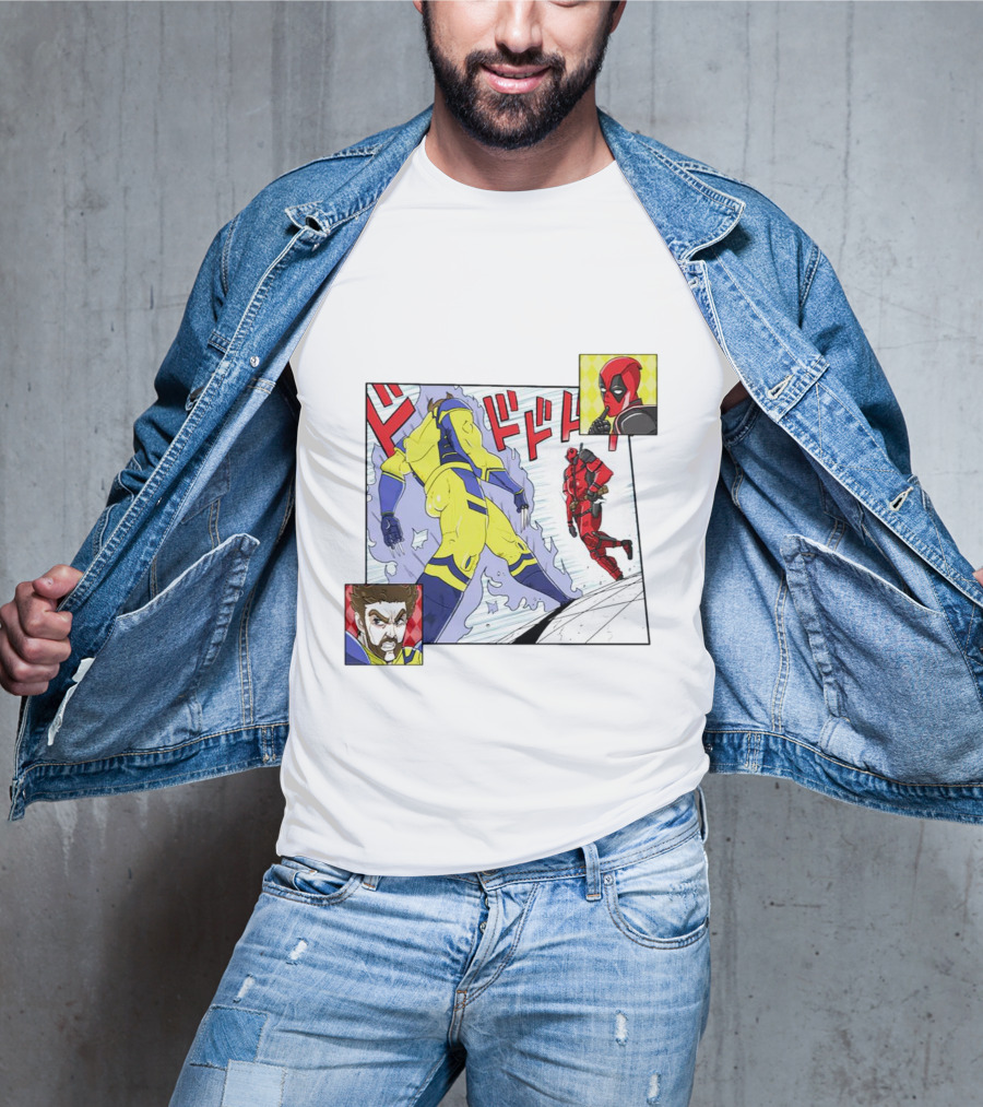 Intimate Enemies Deadpool Confrontation With Wolverine Comic Style Panel T-Shirt