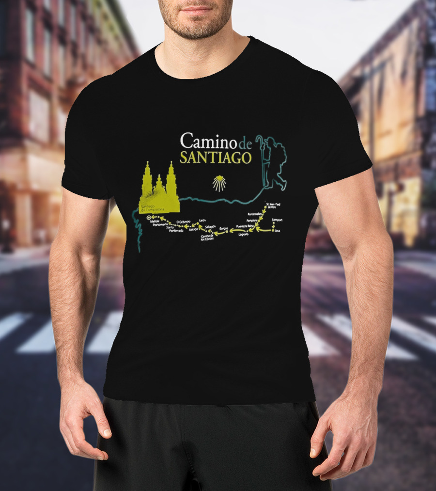 Camino De Santiago Map Santiago Compostela Route Pilgrim Journey T-Shirt