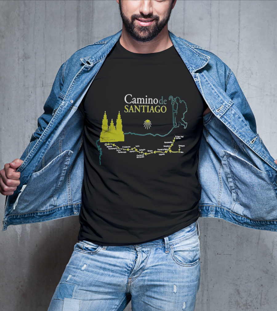 Camino De Santiago Map Santiago Compostela Route Pilgrim Journey T-Shirt