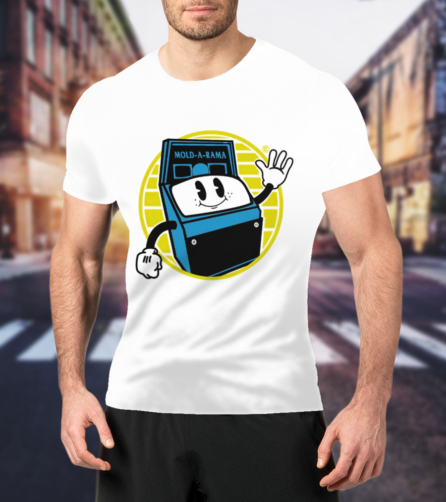 Mold-A-Rama Smiling Machine Icon With Yellow Circle Background T-Shirt