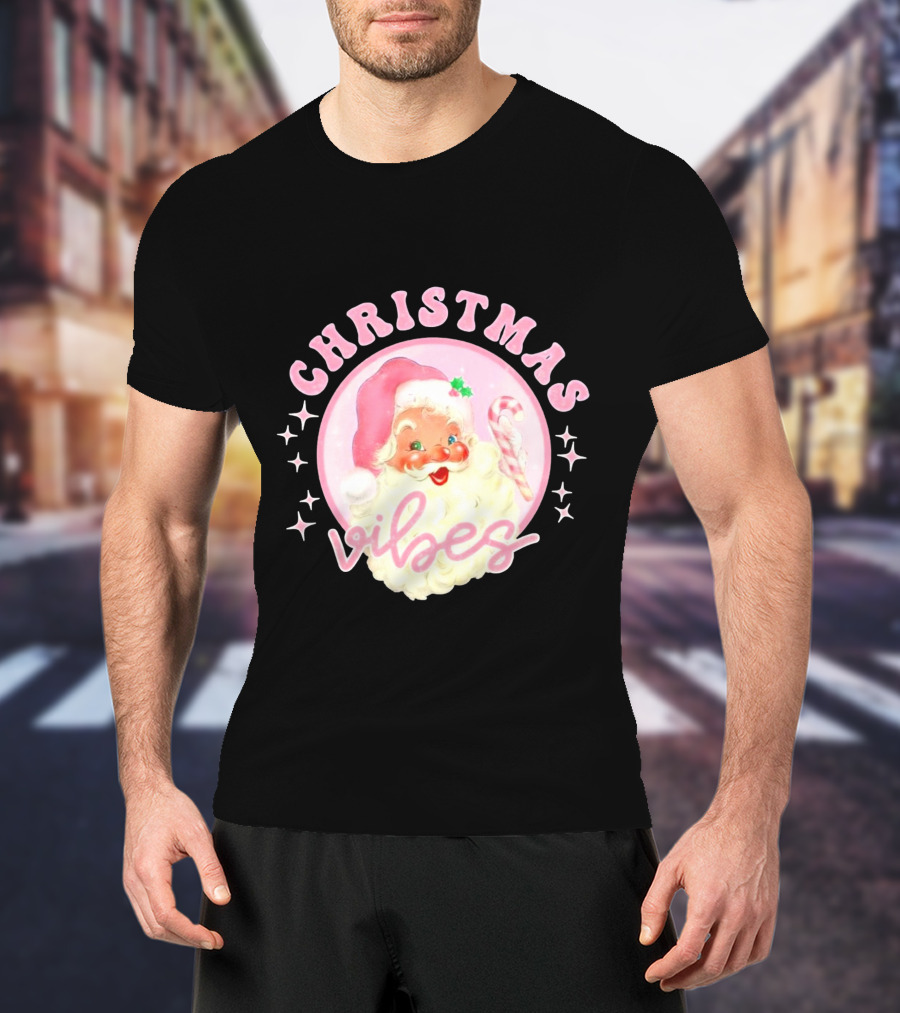 Christmas Vibes Santa Claus Candy Cane Retro Holiday T-Shirt