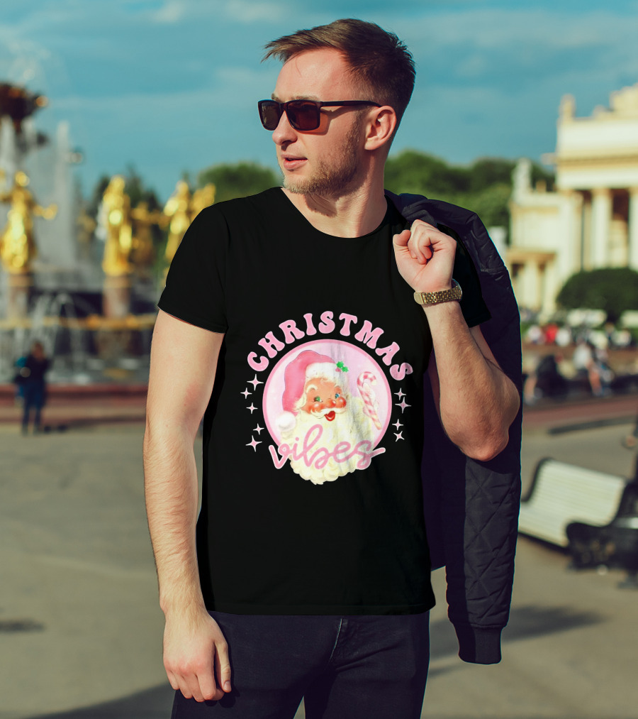 Christmas Vibes Santa Claus Candy Cane Retro Holiday T-Shirt