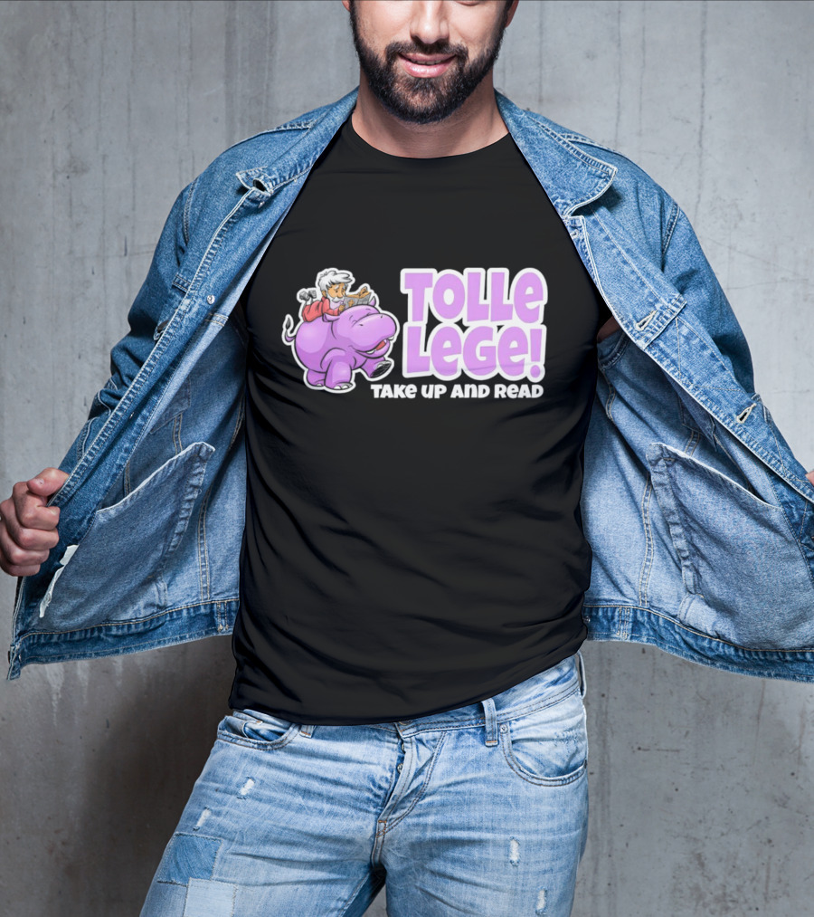 Tolle Lege Take Up And Read Purple Hippo And Child Reading T-Shirt