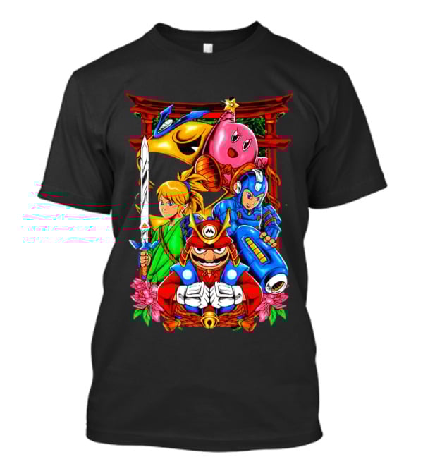 Game Heroes Showcase Pac-Man Kirby Link Mega Man Mario Collaboration T-Shirt