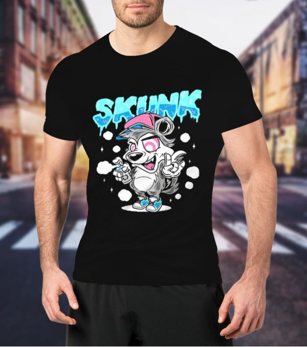 Skunk Grafiti Cartoon Hip Hop Character With Cap And Spray Paint T-Shirt