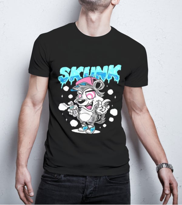 Skunk Grafiti Cartoon Hip Hop Character With Cap And Spray Paint T-Shirt