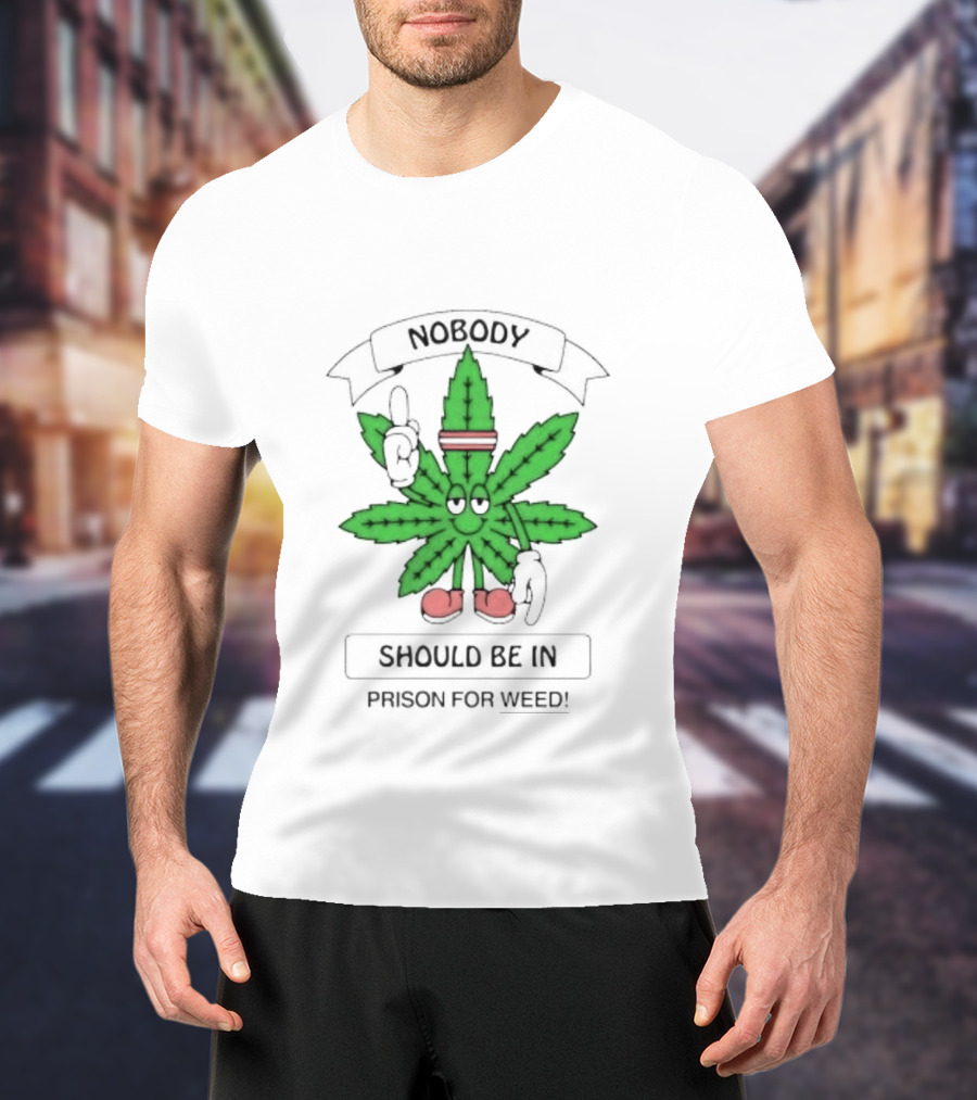 Nobody Should Be In Prison For Weed Leaf Character T-Shirt