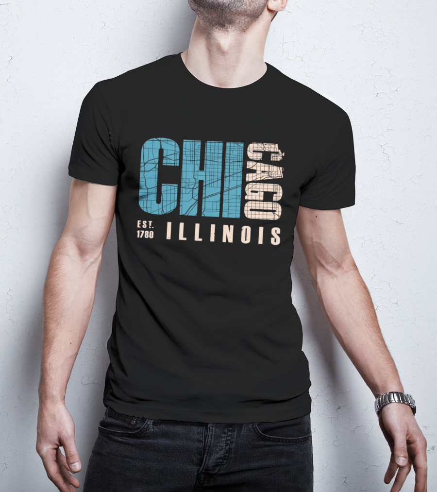 CHI Chicago Illinois Est. 1780 Map Typography T-Shirt