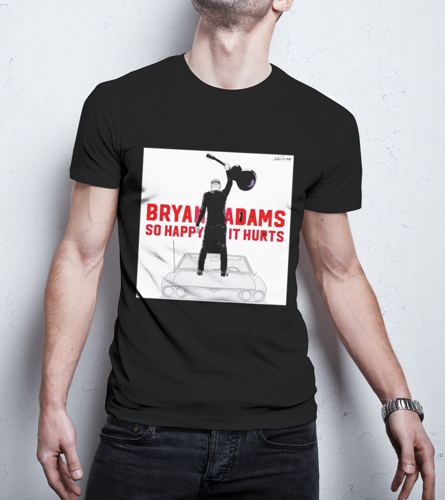 Bryan Adams So Happy It Hurts Album Cover Art Standing On Car With Guitar T-Shirt