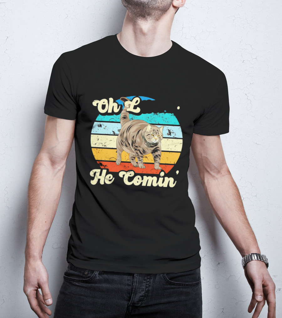 Oh Lawd He Comin Vintage Cat Retro Stripes T-Shirt