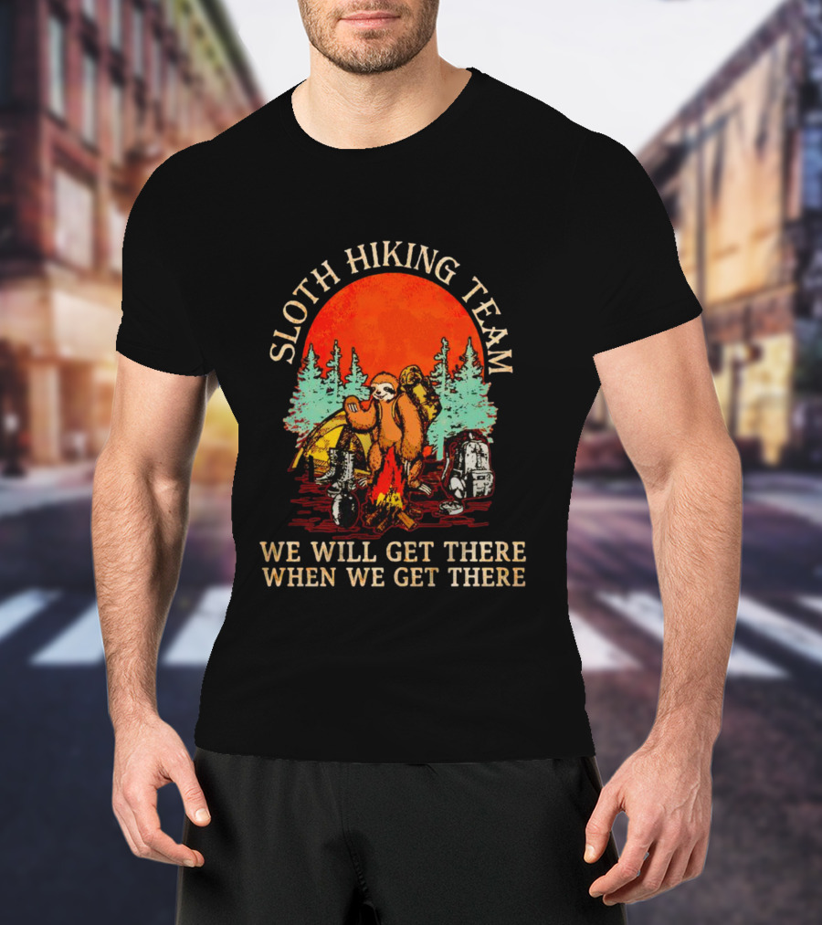 Sloth Hiking Team We Will Get There When We Get There Vintage Camping Adventure T-Shirt