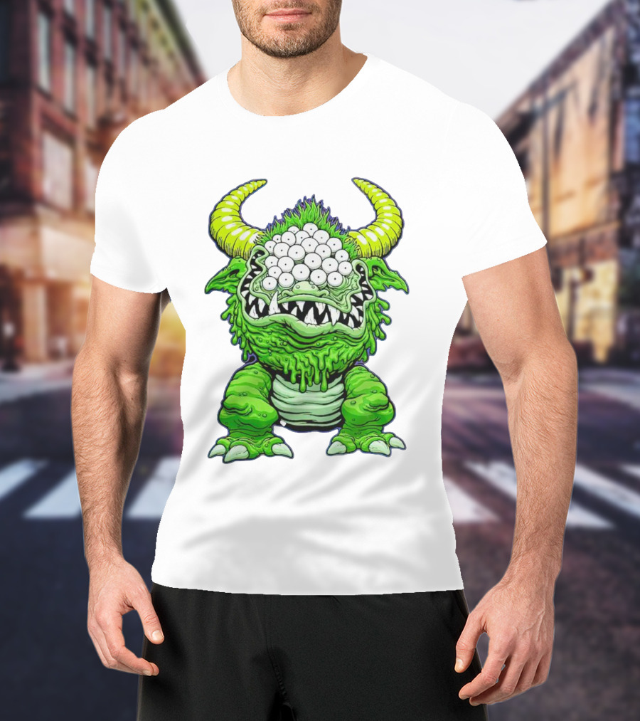 Black Beast Of Aaaarrgghh Multi-Eyed Green Monster With Horns T-Shirt
