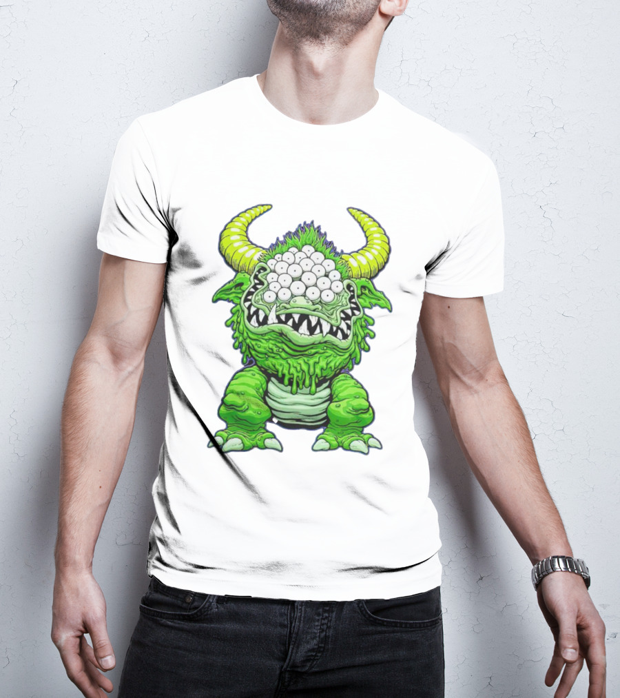 Black Beast Of Aaaarrgghh Multi-Eyed Green Monster With Horns T-Shirt