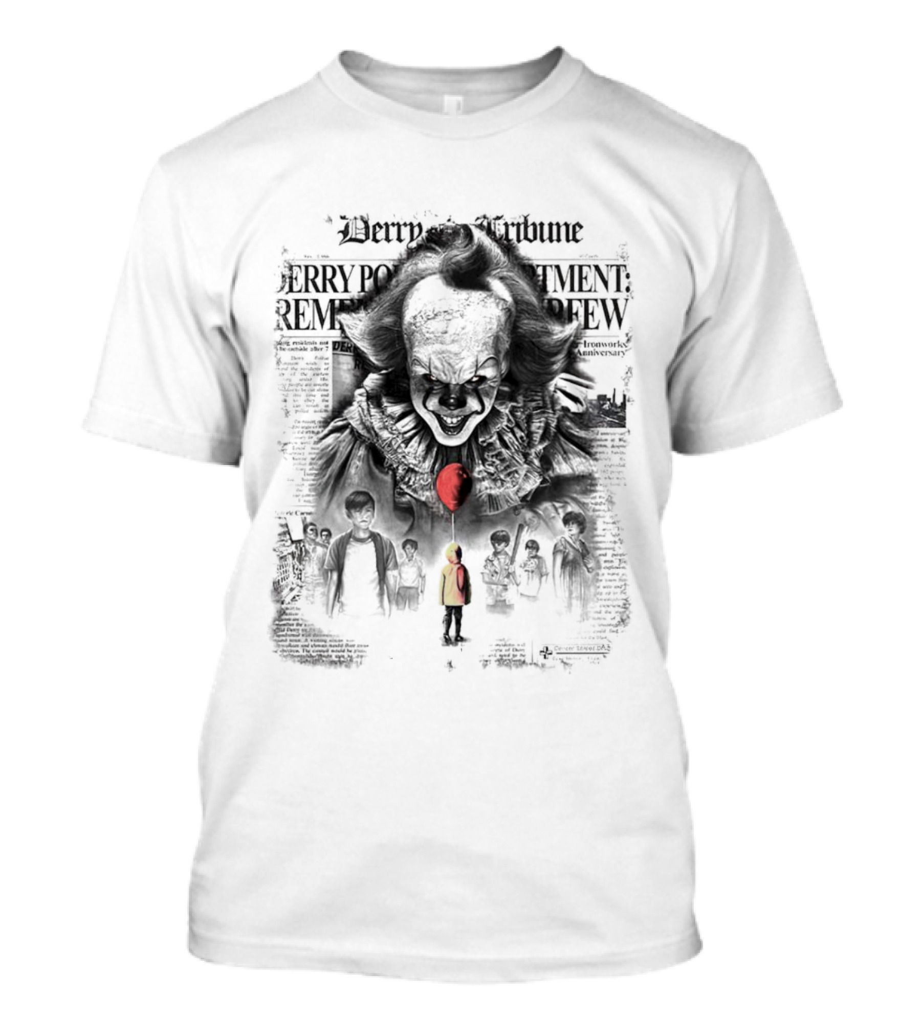 Pennywise IT Derry Tribune Balloon Horror Halloween T-Shirt