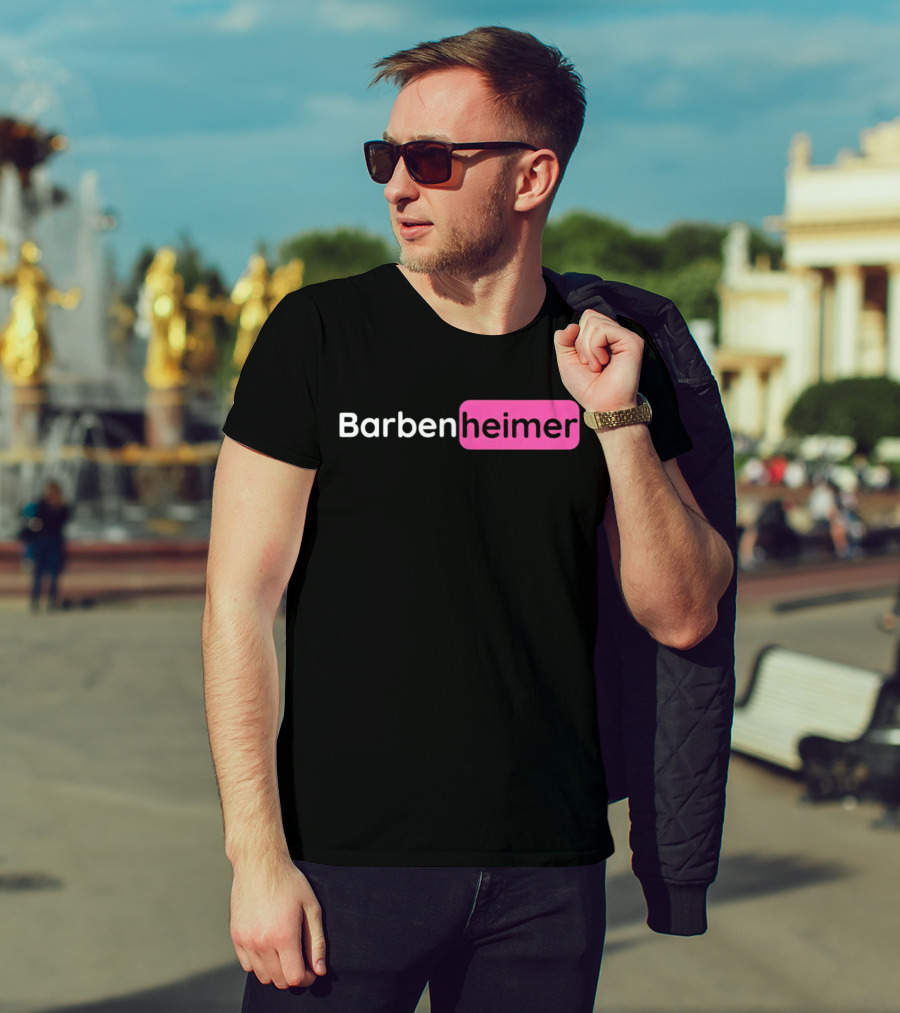 Barbenheimer Text Minimalist Black And Pink T-Shirt