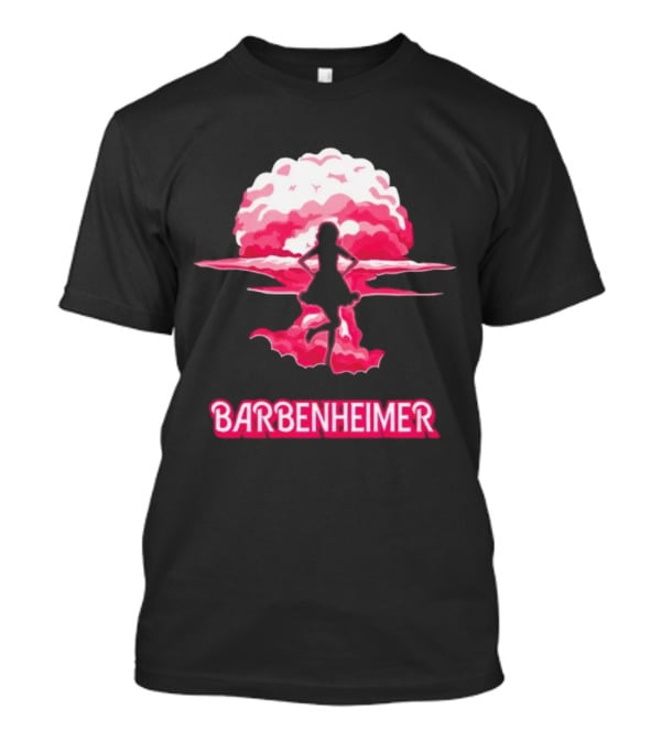 Barbenheimer Fusion Silhouette With Pink Explosion Background T-Shirt