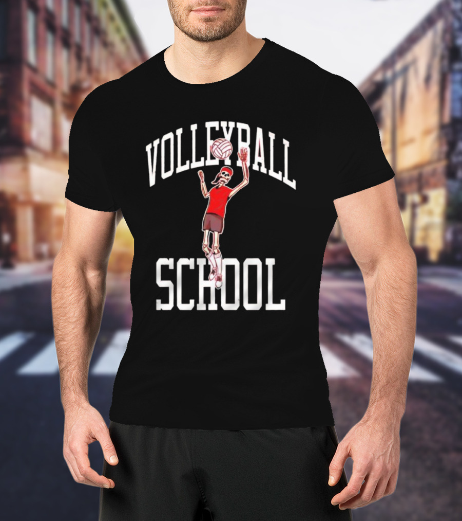 Volleyball School Skeleton Player Action Nebraska T-Shirt