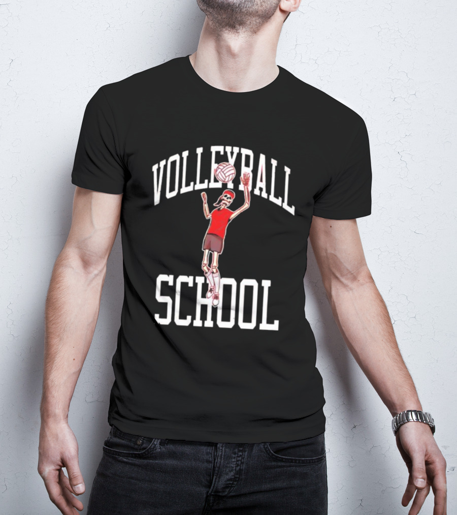 Volleyball School Skeleton Player Action Nebraska T-Shirt