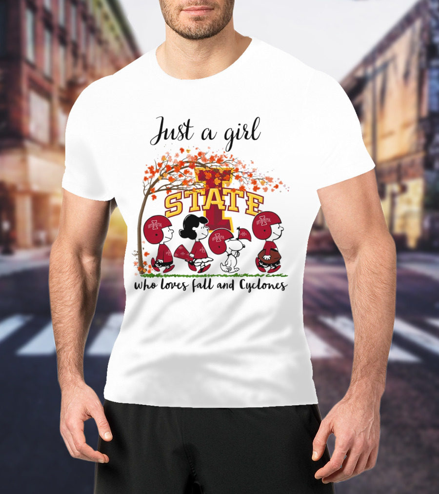 Just A Girl Who Loves Fall And Cyclones Peanuts Cartoon Iowa State Halloween T-Shirt