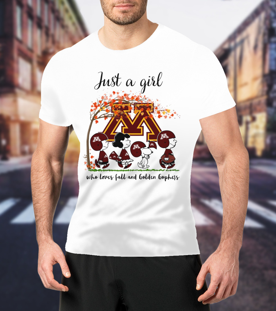 Just A Girl Who Loves Fall And Golden Gophers Peanuts Cartoon T-Shirt