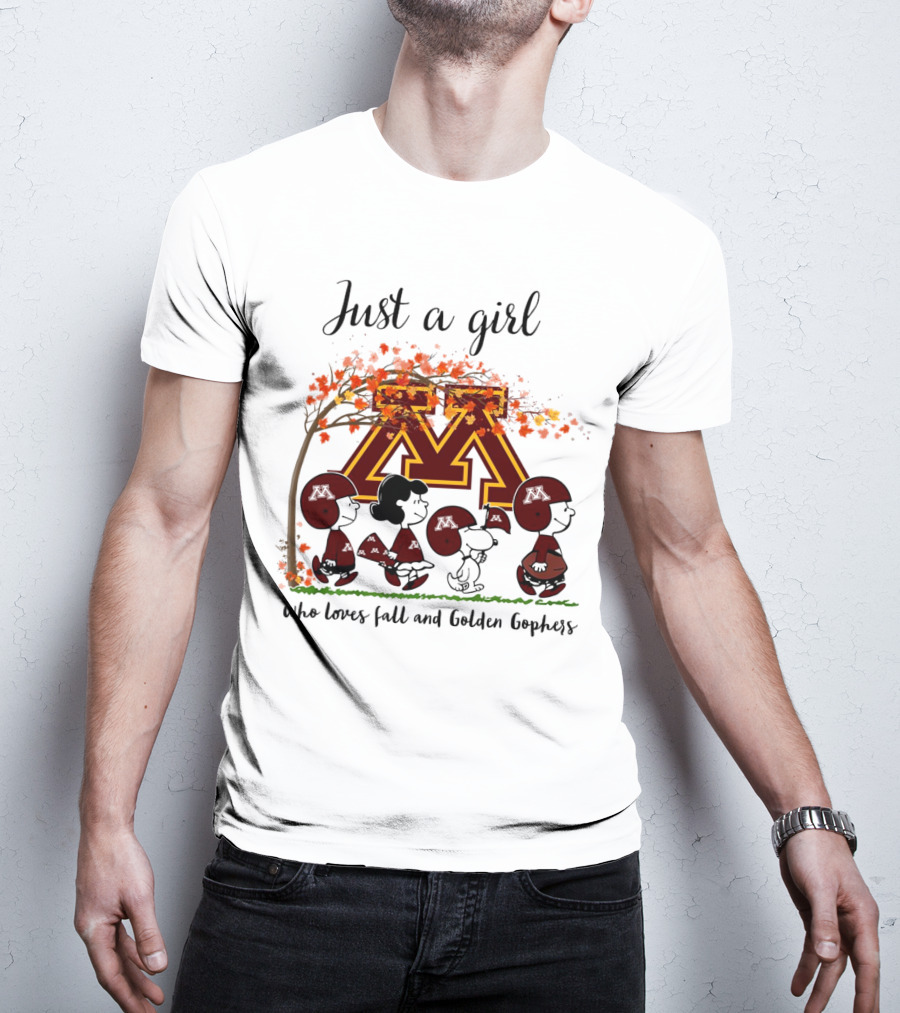 Just A Girl Who Loves Fall And Golden Gophers Peanuts Cartoon T-Shirt