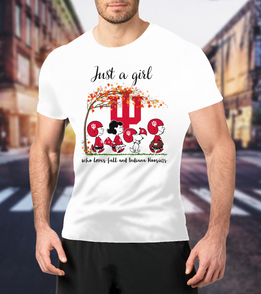 Just A Girl Who Loves Fall And Indiana Hoosiers Peanuts Cartoon T-Shirt