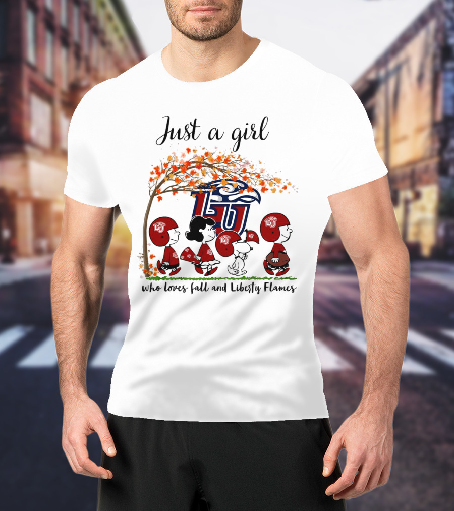 Just A Girl Who Loves Fall And Liberty Flames Peanuts Halloween T-Shirt