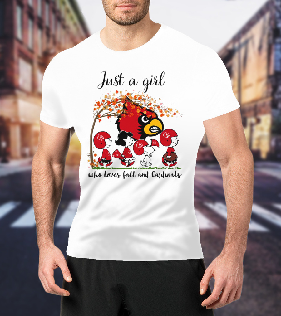 Just A Girl Who Loves Fall And Cardinals Peanuts Cartoon T-Shirt