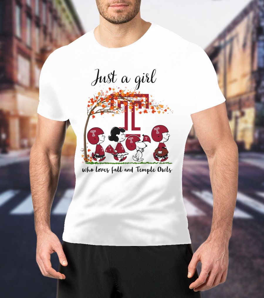 Just A Girl Who Loves Fall And Temple Owls Peanuts Cartoon T-Shirt