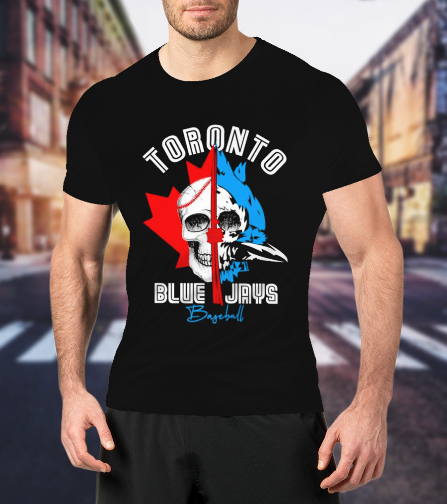 Toronto Blue Jays Skull Baseball Canada Flag T-Shirt