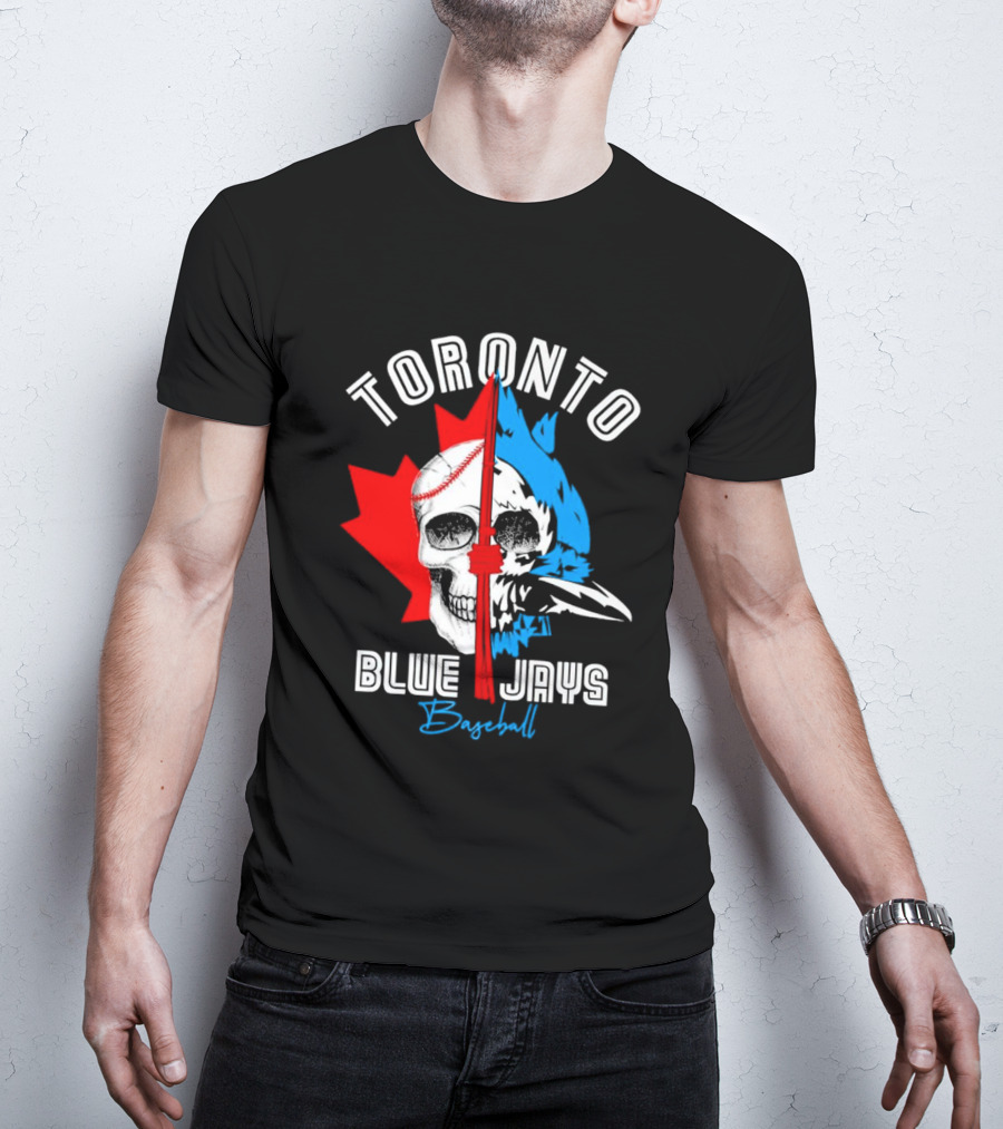 Toronto Blue Jays Skull Baseball Canada Flag T-Shirt