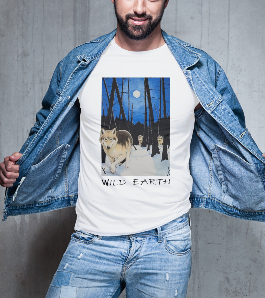 Wild Earth Wolves Under Moonlit Forest T-Shirt