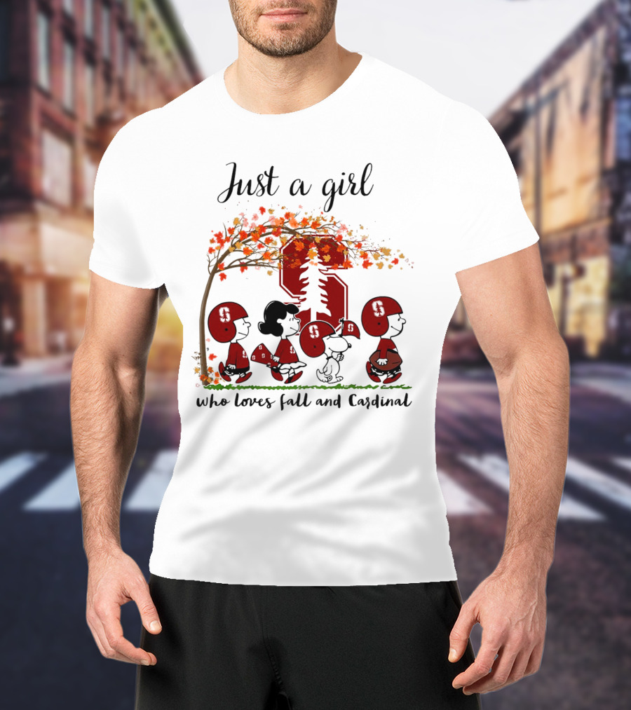 Just A Girl Who Loves Fall And Cardinal Peanuts Cartoon Football T-Shirt