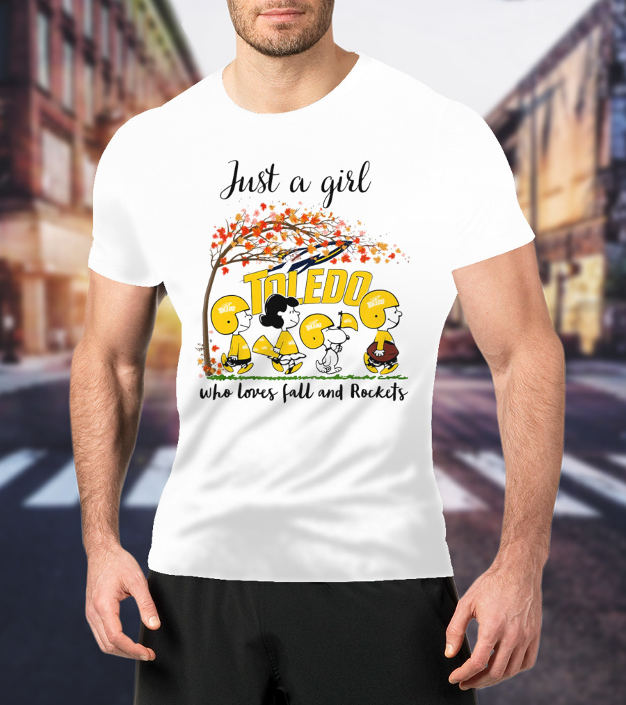 Just A Girl Who Loves Fall And Toledo Rockets Peanuts Cartoon T-Shirt