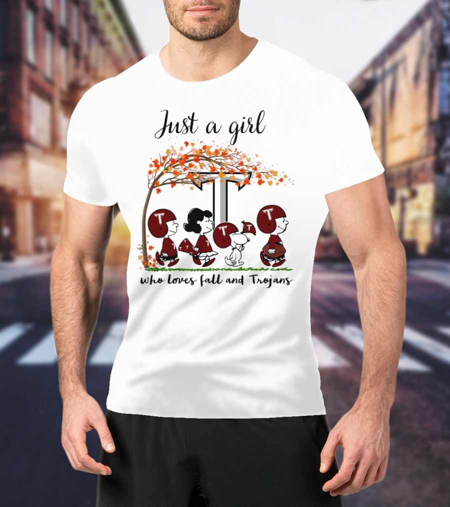 Just A Girl Who Loves Fall And Trojans Peanuts Cartoon T-Shirt