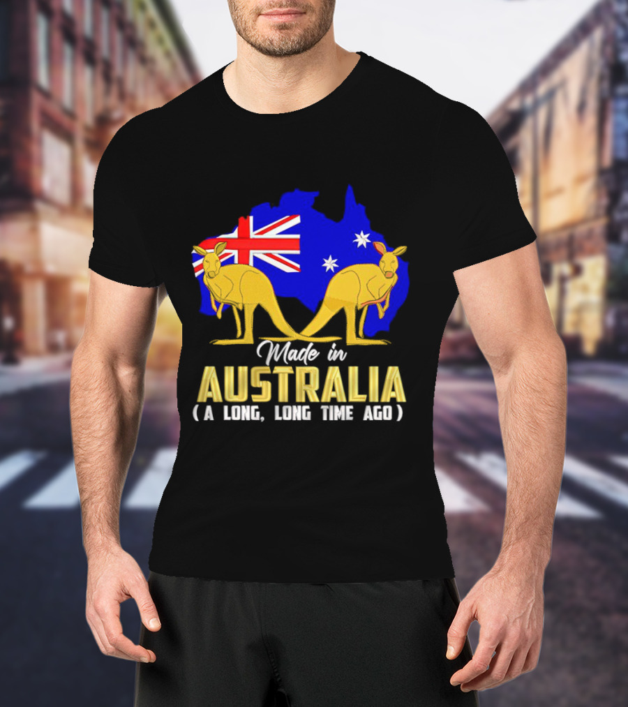 Made In Australia A Long Time Ago With Kangaroos And Australia Map Flag T-Shirt