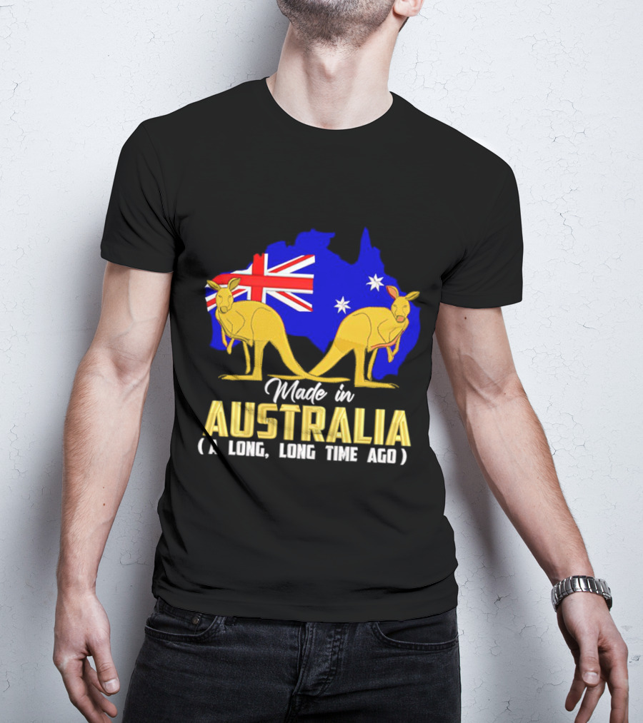 Made In Australia A Long Time Ago With Kangaroos And Australia Map Flag T-Shirt