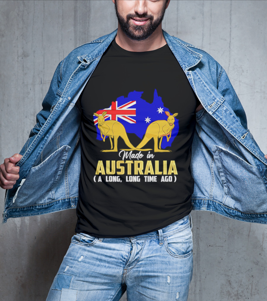 Made In Australia A Long Time Ago With Kangaroos And Australia Map Flag T-Shirt