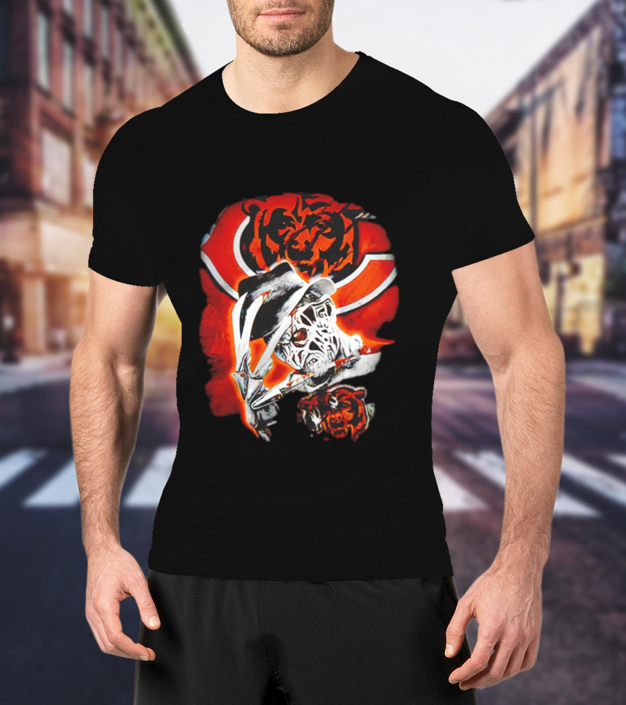 Freddy Krueger Chicago Bears Halloween Horror Crossover T-Shirt