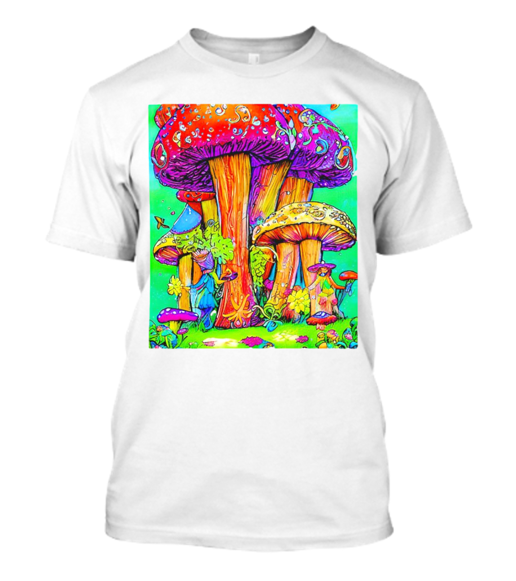 Multi Color Psychedelic Forest Mushrooms Fantasy T-Shirt
