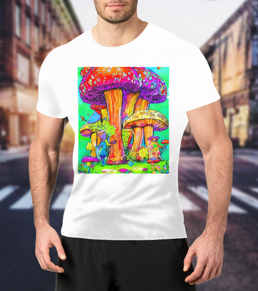 Multi Color Psychedelic Forest Mushrooms Fantasy T-Shirt