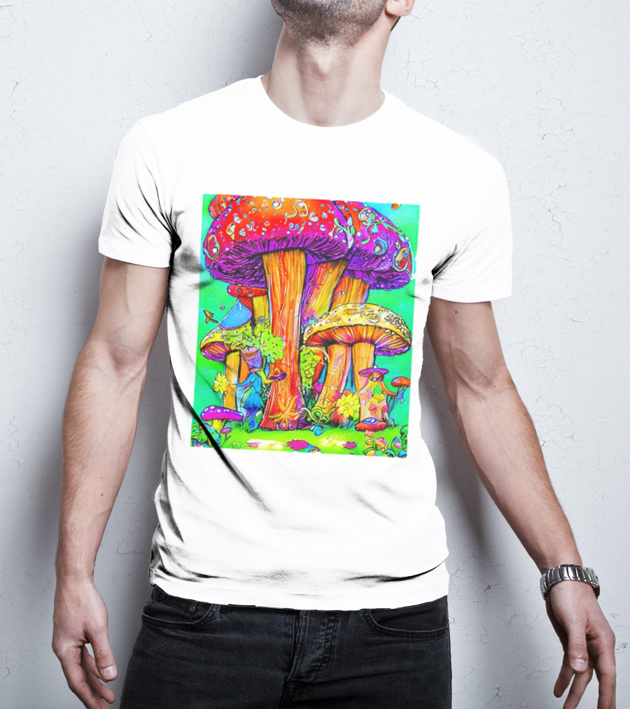 Multi Color Psychedelic Forest Mushrooms Fantasy T-Shirt