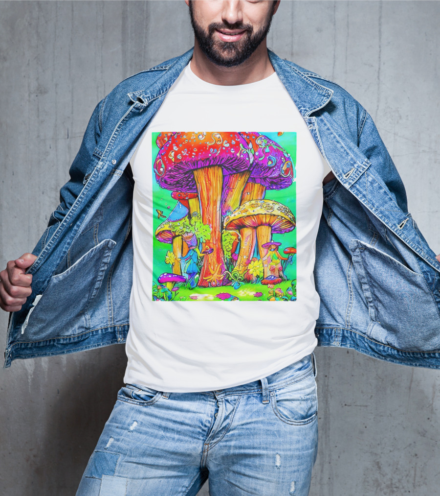 Multi Color Psychedelic Forest Mushrooms Fantasy T-Shirt