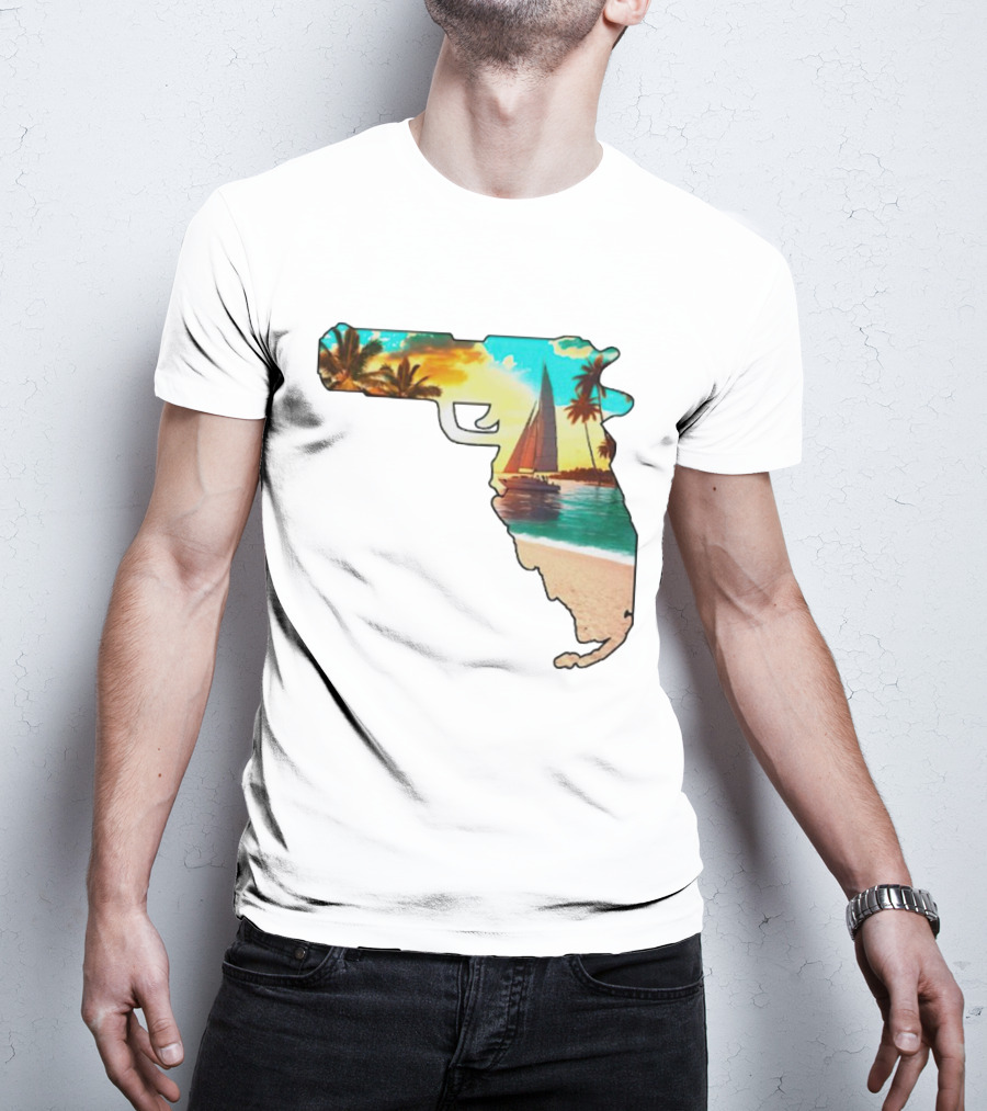 Florida Sunset Beach Sailboat Gun Shape T-Shirt