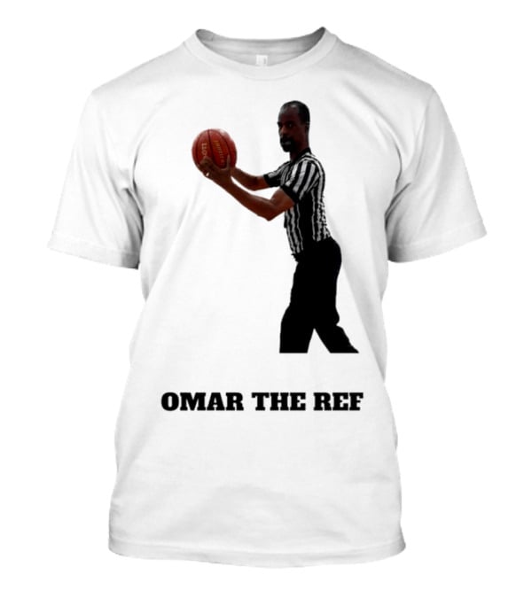 Omar The Ref Holding Basketball In Striped Uniform T-Shirt