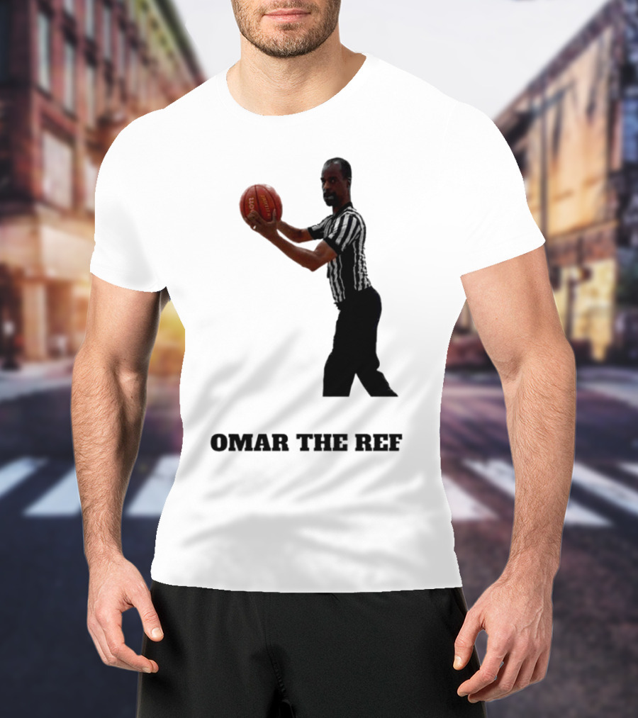 Omar The Ref Holding Basketball In Striped Uniform T-Shirt